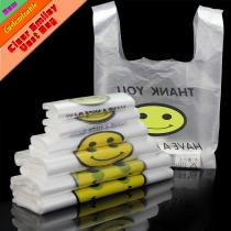 50 PCS 0.03mm Food Grade PE T Shirt Packaging Vest Shopping Bags for Supermarket with Smilling Face